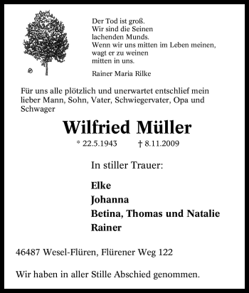 Traueranzeige von Wilfried Müller von Tageszeitung