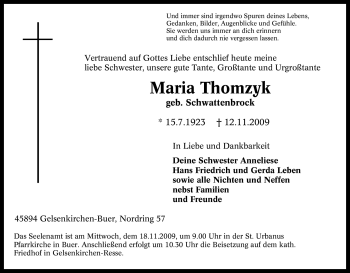 Traueranzeige von Maria Thomzyk von Tageszeitung