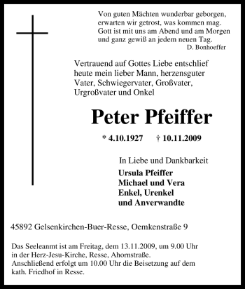 Traueranzeige von Peter Pfeiffer von Tageszeitung