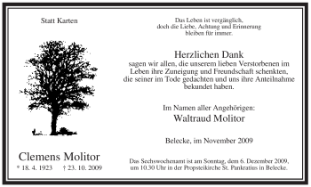 Traueranzeige von Clemens Molitor von Tageszeitung