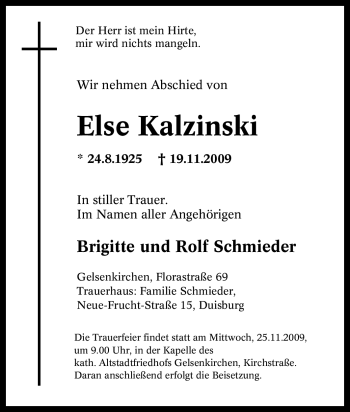 Traueranzeige von Else Kalzinski von Tageszeitung