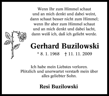 Traueranzeige von Gerhard Buzilowski von Tageszeitung