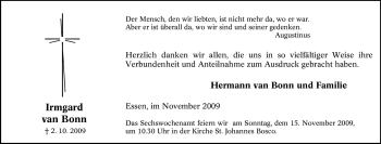 Traueranzeige von Irmgard van Bonn von Tageszeitung