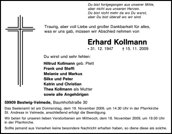 Traueranzeige von Erhard Kollmann von Tageszeitung