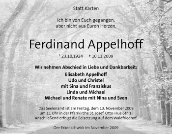 Traueranzeige von Ferdinand Appelhoff von Tageszeitung