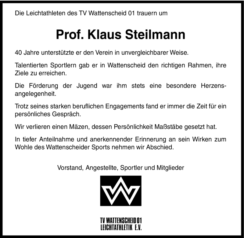  Traueranzeige für Klaus Steilmann vom 17.11.2009 aus Tageszeitung