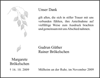 Traueranzeige von Margarete Brökelschen von Tageszeitung