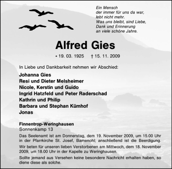 Traueranzeige von Alfred Gies von Tageszeitung