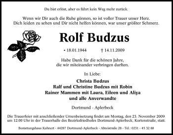 Traueranzeige von Rolf Budzus von Tageszeitung