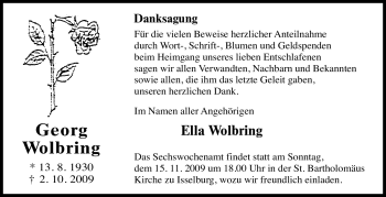 Traueranzeige von Georg Wolbring von Tageszeitung