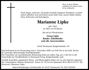 Traueranzeige von Marianne Lipke von Tageszeitung