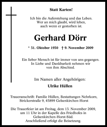 Traueranzeige von Gerhard Dörr von Tageszeitung