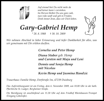 Traueranzeige von Gary-Gabriel Hemp von Tageszeitung