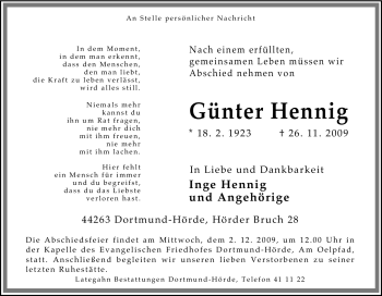 Traueranzeige von Günter Hennig von Tageszeitung
