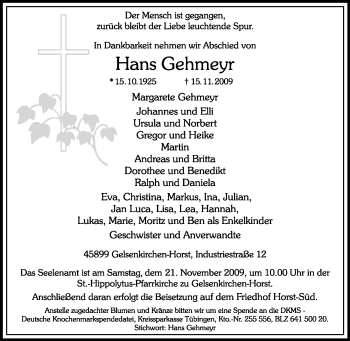 Traueranzeige von Hans Gehmeyr von Tageszeitung