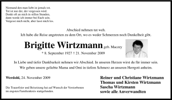 Traueranzeige von Brigitte Wirtzmann von Tageszeitung