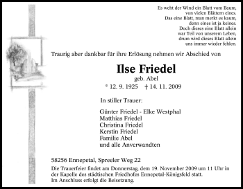 Traueranzeige von Lisa Elsen von Tageszeitung