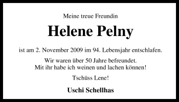 Traueranzeige von Helene Pelny von Tageszeitung