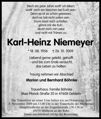 Traueranzeige von Karl-Heinz Niemeyer von Tageszeitung