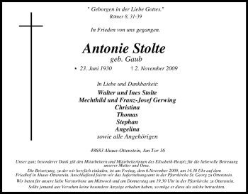 Traueranzeige von Antonie Stolte von Tageszeitung