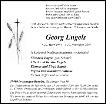 Traueranzeige von Georg Engels von Tageszeitung