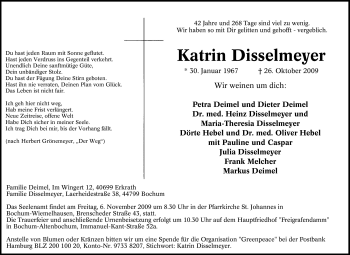 Traueranzeige von Katrin Disselmeyer von Tageszeitung