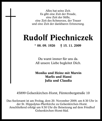 Traueranzeige von Rudolf Piechniczek von Tageszeitung