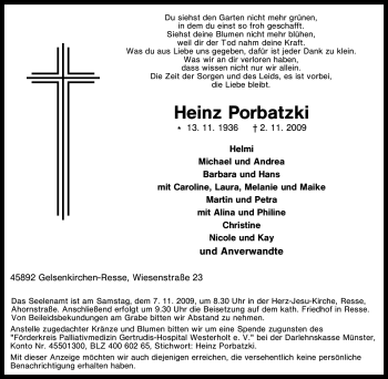 Traueranzeige von Heinz Porbatzki von Tageszeitung