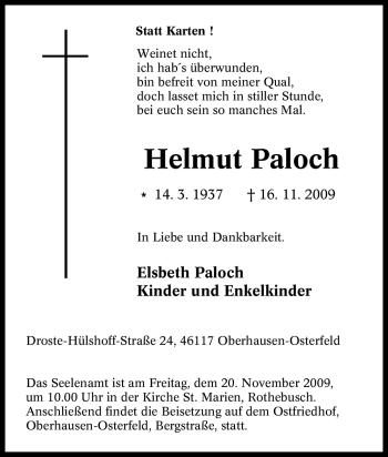 Traueranzeige von Helmut Paloch von Tageszeitung