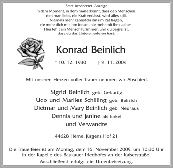 Traueranzeige von Konrad Beinlich von Tageszeitung