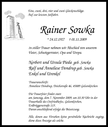 Traueranzeige von Rainer Sowka von Tageszeitung