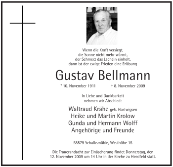 Traueranzeige von Gustav Bellmann von Tageszeitung