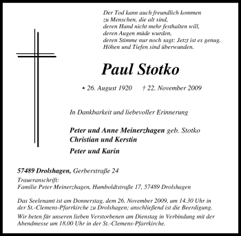 Traueranzeige von Paul Stotko von Tageszeitung