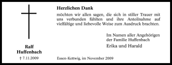 Traueranzeige von Ralf Huffenbach von Tageszeitung