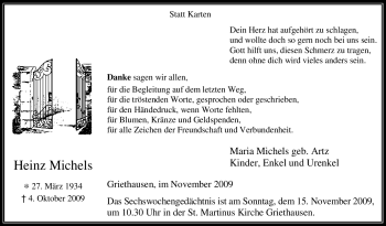 Traueranzeige von Heinz Michels von Tageszeitung