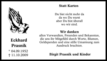 Traueranzeige von Eckhard Prasnik von Tageszeitung