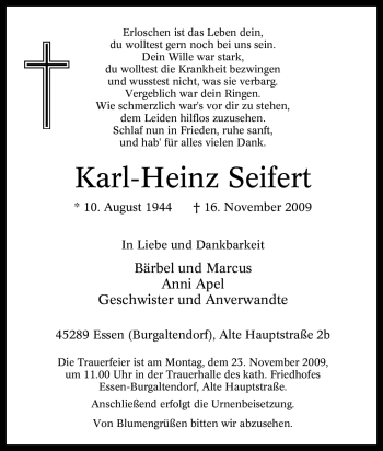 Traueranzeige von Karl-Heinz Seifert von Tageszeitung