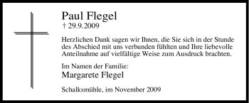Traueranzeige von Paul Flegel von Tageszeitung