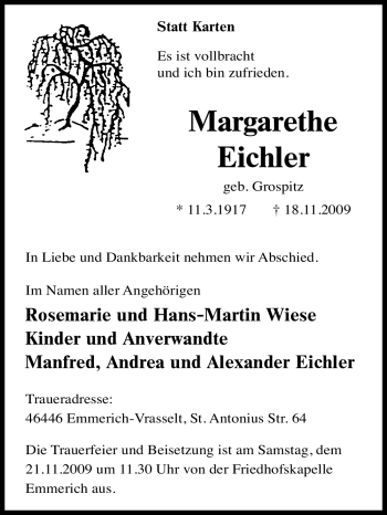 Traueranzeige von Margarethe Eichler von Tageszeitung
