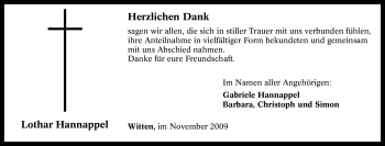 Traueranzeige von Lothar Hannappel von Tageszeitung