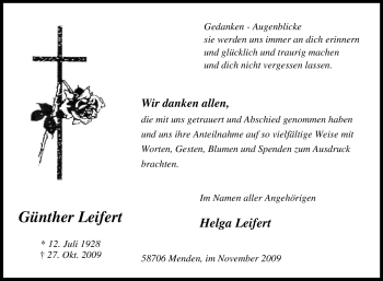Traueranzeige von Günther Leifert von Tageszeitung