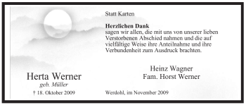Traueranzeige von Herta Werner von Tageszeitung