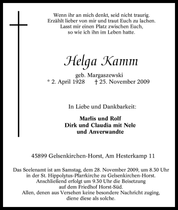 Traueranzeige von Helga Kamm von Tageszeitung