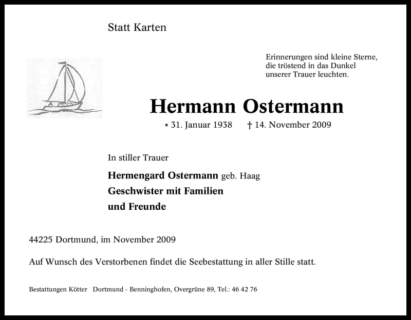 Traueranzeigen Von Hermann Ostermann Trauer In Nrwde 4363