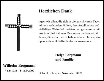 Traueranzeige von Wilhelm Bergmann von Tageszeitung