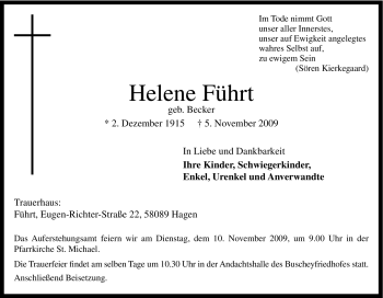 Traueranzeige von Helene Führt von Tageszeitung