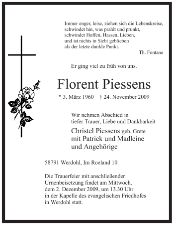 Traueranzeige von Florent Piessens von Tageszeitung