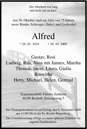 Traueranzeige von Alfred Unbekannt von Tageszeitung