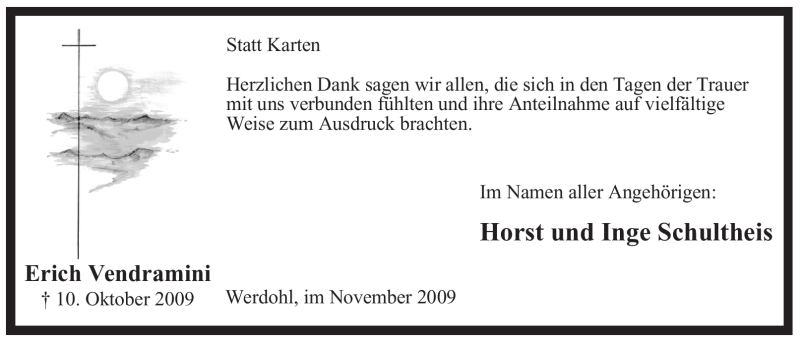  Traueranzeige für Erich Vendramini vom 23.11.2009 aus Tageszeitung