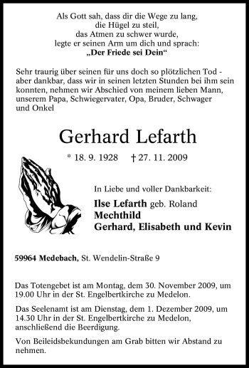 Traueranzeige von Gerhard Lefarth von Tageszeitung